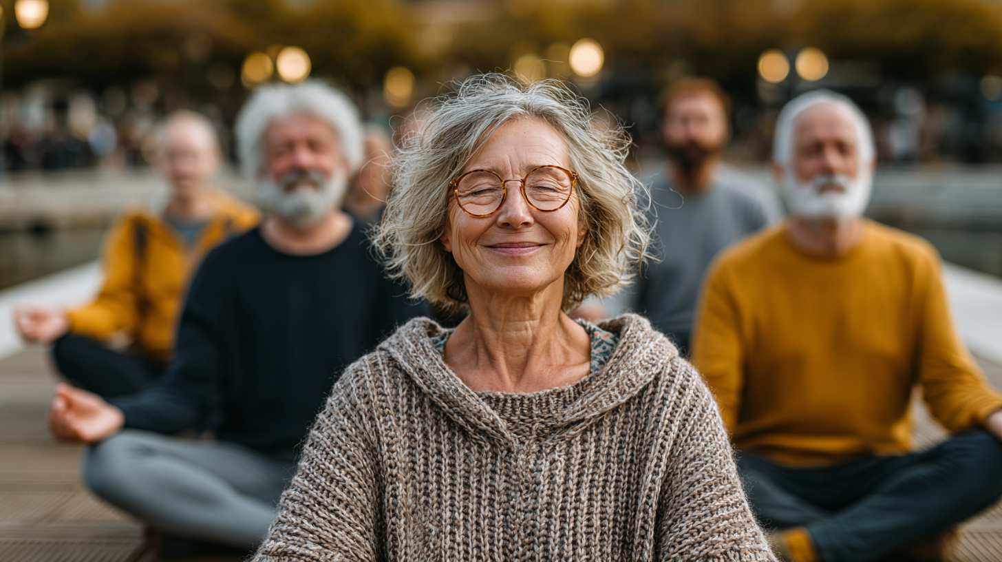 Keksa yoshdagi odamlar yoga mashg'ulotida